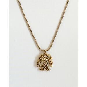 GIVENCHY Eiffel Tower Gold Necklace Vintage Accessory Pendant Logo Rhinestone